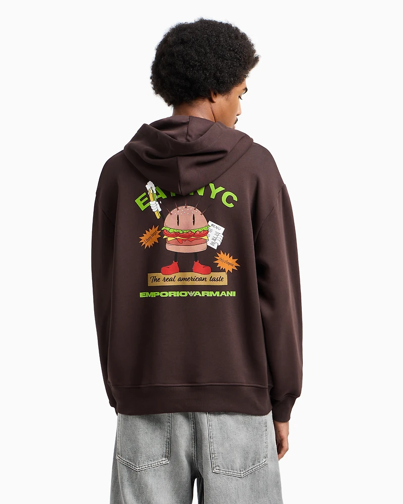Emporio Armani - New York Capsule Collection EAT NYC print jersey hooded sweatshirt, Man, Brown, Size: