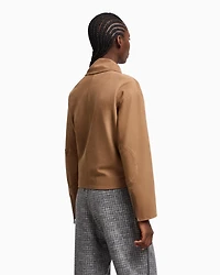 Emporio Armani - Icon nubuck calf leather biker jacket, Woman, Beige, Size: