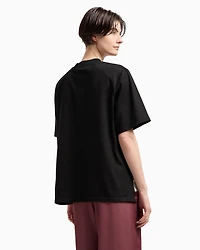 Emporio Armani - Polygon capsule collection heavy jersey T-shirt with printed satin insert, Woman, Black, Size: