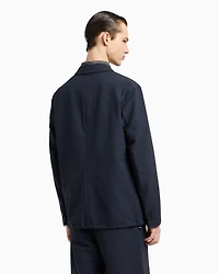 Emporio Armani - Single-breasted nylon seersucker blazer, Man, Navy Blue, Size: