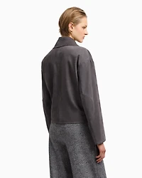 Emporio Armani - Icon nubuck calf leather biker jacket, Woman, Grey, Size: