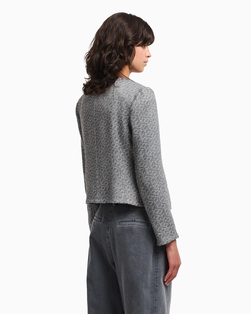 Emporio Armani - Icon tricot-effect jacquard knit jacket, Woman, Grey, Size: