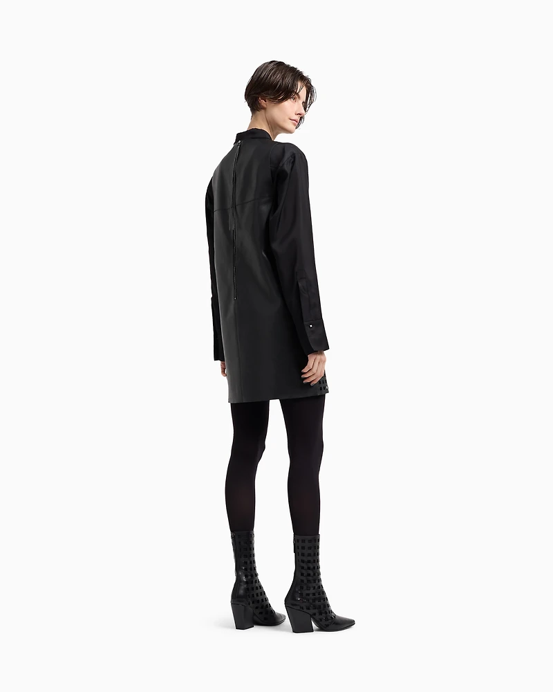 Emporio Armani - Polygon capsule collection dress vegetable-tanned nappa leather with laser-cut perforations, Woman, Black, Size: