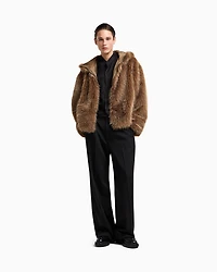 Emporio Armani - Faux fur hooded blouson, Man, Camel, Size: