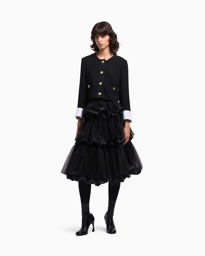 Emporio Armani - Skirt with ruffles tulle and crinkle-effect memory fabric, Woman, Black, Size: