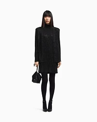 Emporio Armani - Virgin wool-blend plain-knit cardigan with all-over rhinestones, Woman, Black, Size: