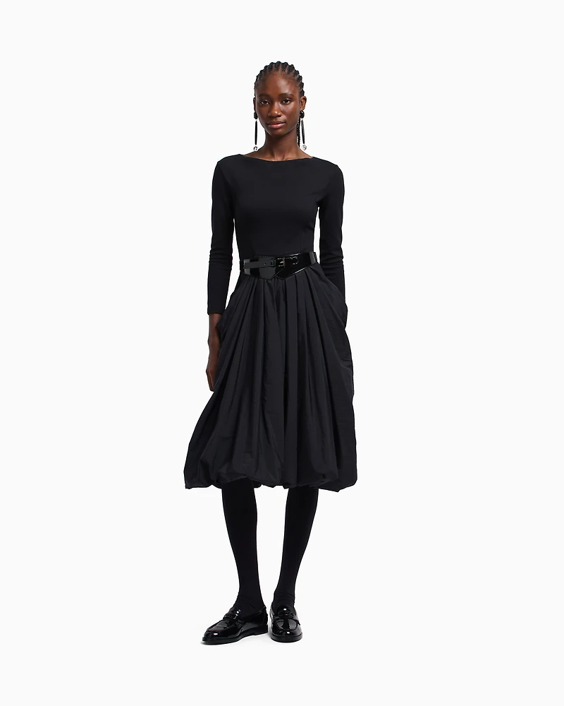 Emporio Armani - Stretch Milano-stitch dress with taffeta skirt, Woman, Black, Size: 48