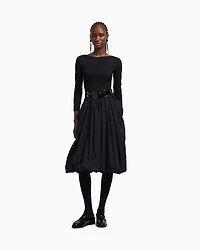 Emporio Armani - Stretch Milano-stitch dress with taffeta skirt, Woman, Black, Size: 48
