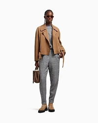 Emporio Armani - Icon nubuck calf leather biker jacket, Woman, Beige, Size: