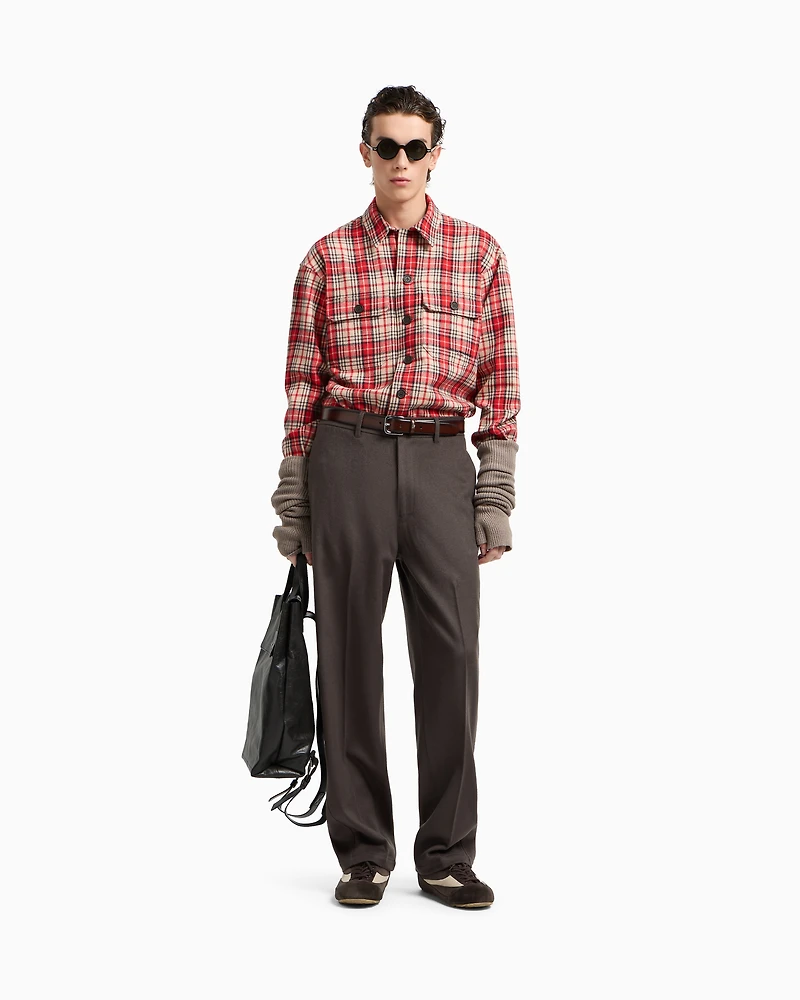 Emporio Armani - Oversized shirt tartan virgin-wool flannel, Man, Patterned, Size:
