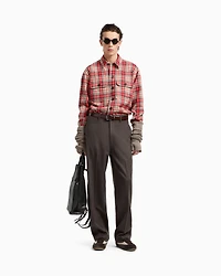 Emporio Armani - Oversized shirt tartan virgin-wool flannel, Man, Patterned, Size: