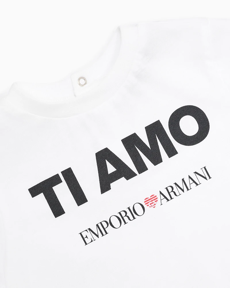 Emporio Armani - ASV jersey T-shirt with Ti amo print, Boy, White, Size: