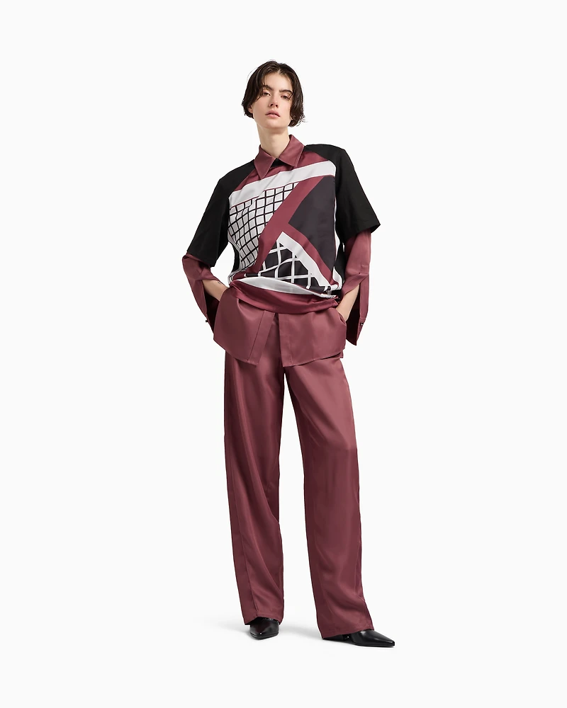 Emporio Armani - Polygon capsule collection heavy jersey T-shirt with printed satin insert, Woman, Black, Size: