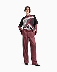Emporio Armani - Polygon capsule collection heavy jersey T-shirt with printed satin insert, Woman, Black, Size: