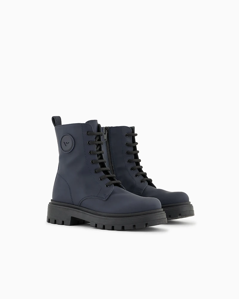 Emporio Armani - Rubber lace-up ankle boots, Boy, Navy Blue, Size: