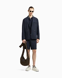 Emporio Armani - Single-breasted nylon seersucker blazer, Man, Navy Blue, Size: