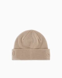 Emporio Armani - Virgin wool-blend beanie with logo, Boy, Beige, Size: