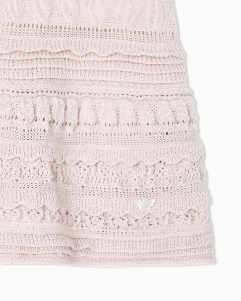 Emporio Armani - Wool-blend knit dress with micro ruffles, Girl, Beige, Size: