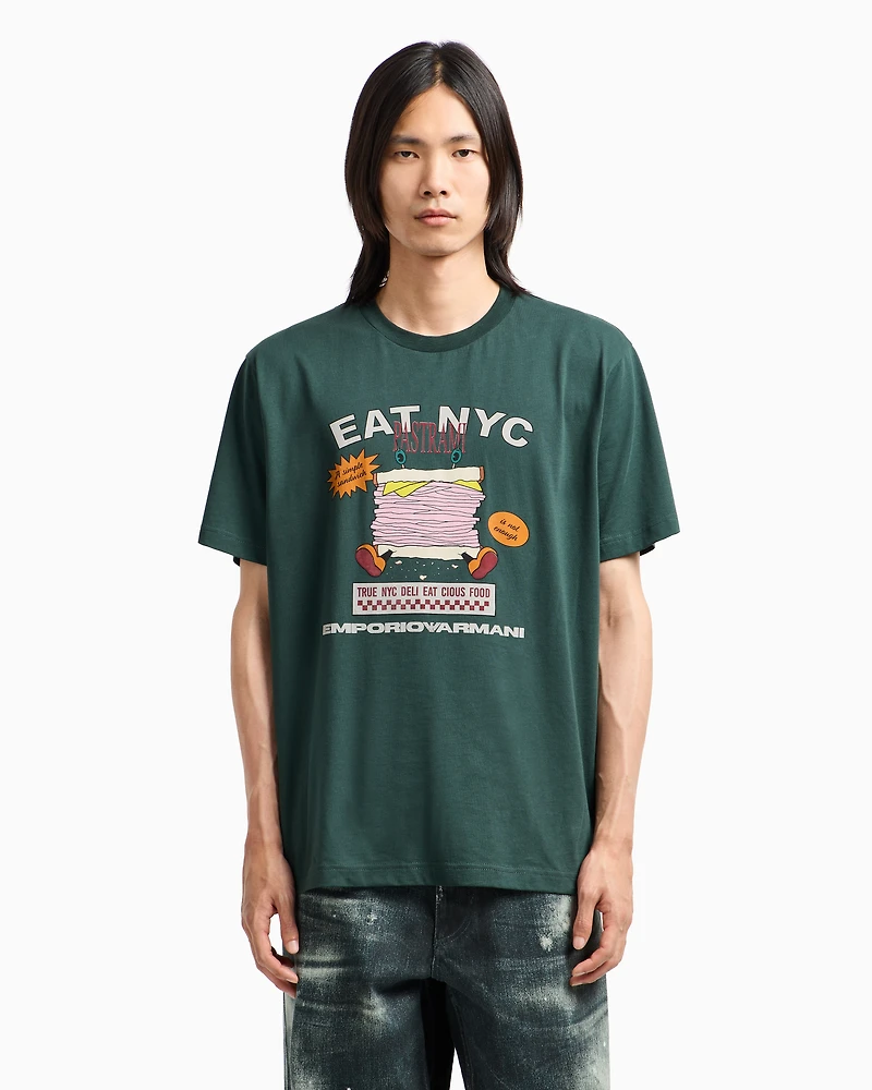 Emporio Armani - New York Capsule Collection EAT NYC print jersey T-shirt, Man, Green, Size: