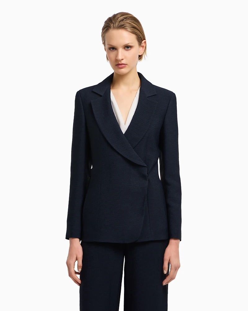 Emporio Armani - Icon blazer flowing, armure fabric, Woman, Blue, Size: