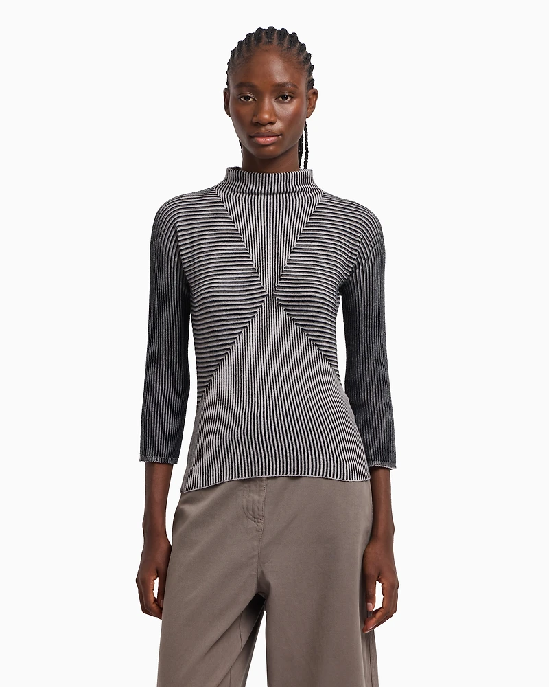 Emporio Armani - Jumper with striped links-stitch details, Woman, Black, Size: