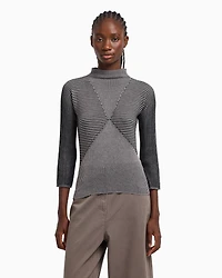 Emporio Armani - Jumper with striped links-stitch details, Woman, Black, Size: