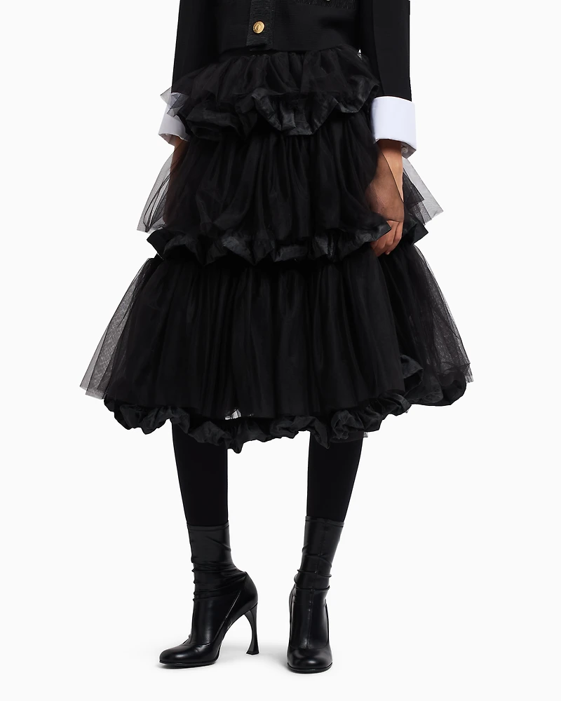 Emporio Armani - Skirt with ruffles tulle and crinkle-effect memory fabric, Woman, Black, Size: