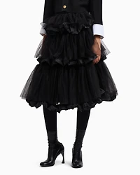 Emporio Armani - Skirt with ruffles tulle and crinkle-effect memory fabric, Woman, Black, Size: