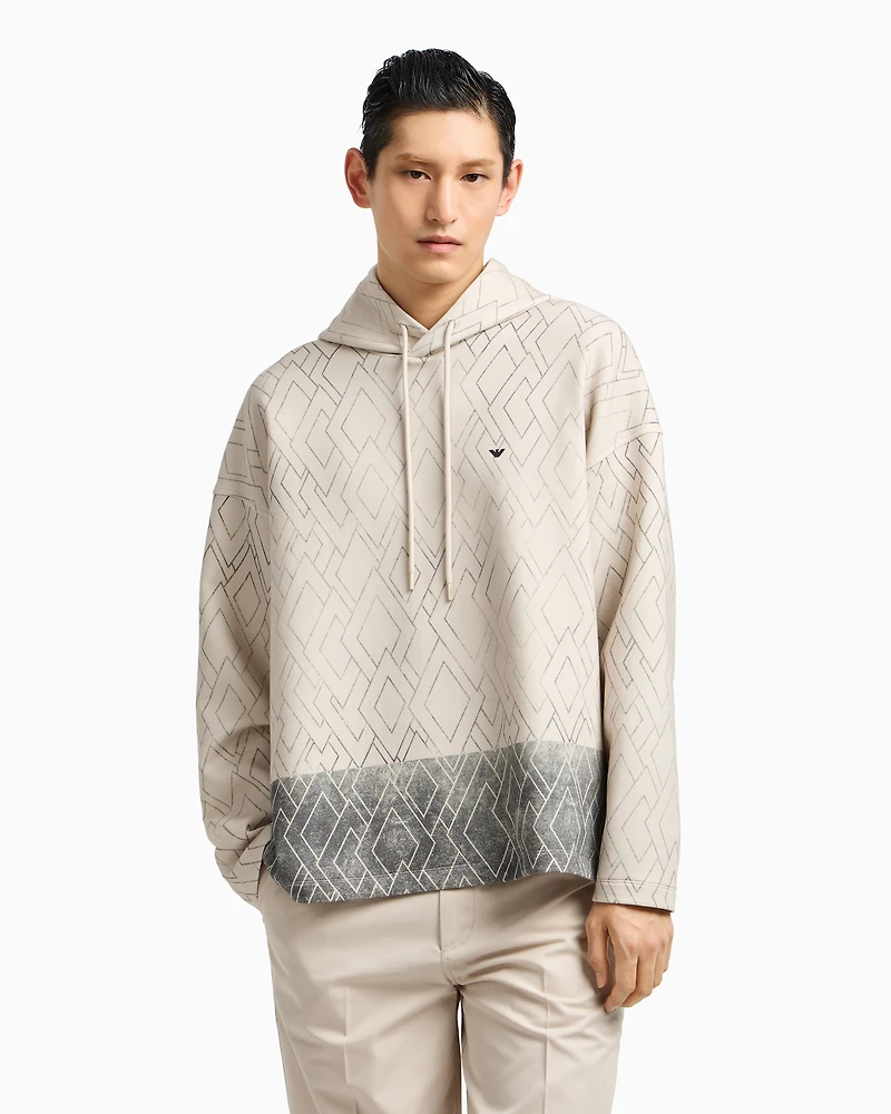 Emporio Armani - ASV sweatshirt double jersey with hood and all-over diamond print, Man, Blue, Size: