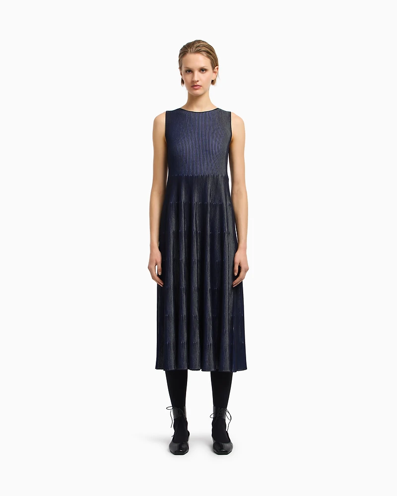 Emporio Armani - Sleeveless dress knit front and back plated effect, Woman, Black, Size: