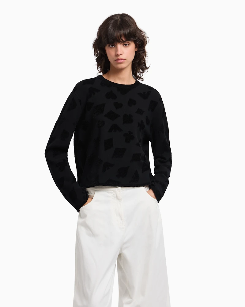 Emporio Armani - Jacquard chenille jumper with pattern, Woman, Black, Size: