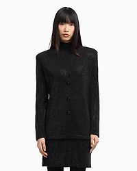 Emporio Armani - Virgin wool-blend plain-knit cardigan with all-over rhinestones, Woman, Black, Size: