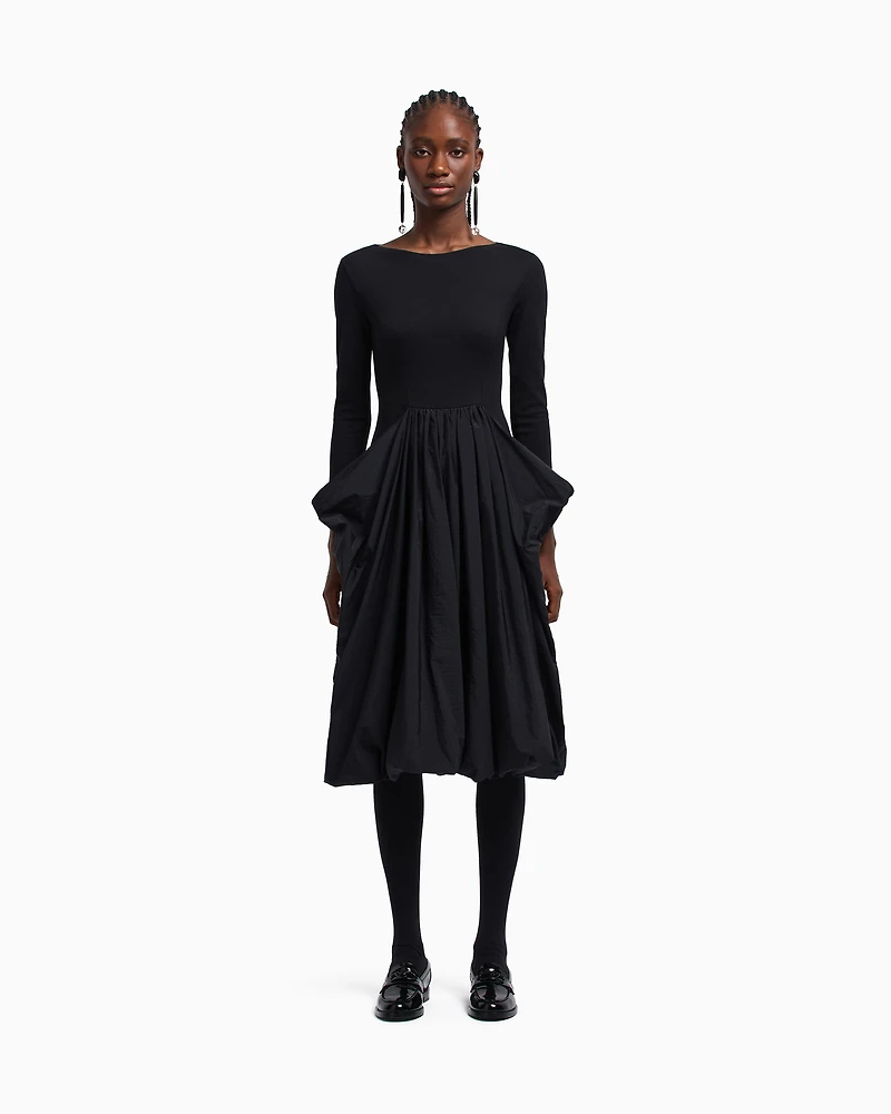 Emporio Armani - Stretch Milano-stitch dress with taffeta skirt, Woman, Black, Size: 48