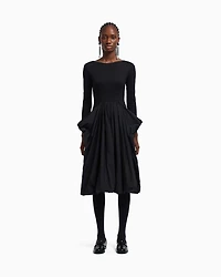 Emporio Armani - Stretch Milano-stitch dress with taffeta skirt, Woman, Black, Size: 48