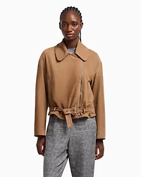Emporio Armani - Icon nubuck calf leather biker jacket, Woman, Beige, Size: