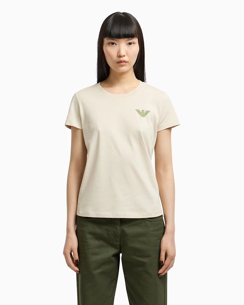 Emporio Armani - New York capsule collection jersey T-shirt with oversized print, Woman, Beige, Size: