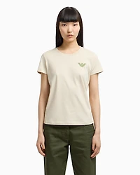 Emporio Armani - New York capsule collection jersey T-shirt with oversized print, Woman, Beige, Size: