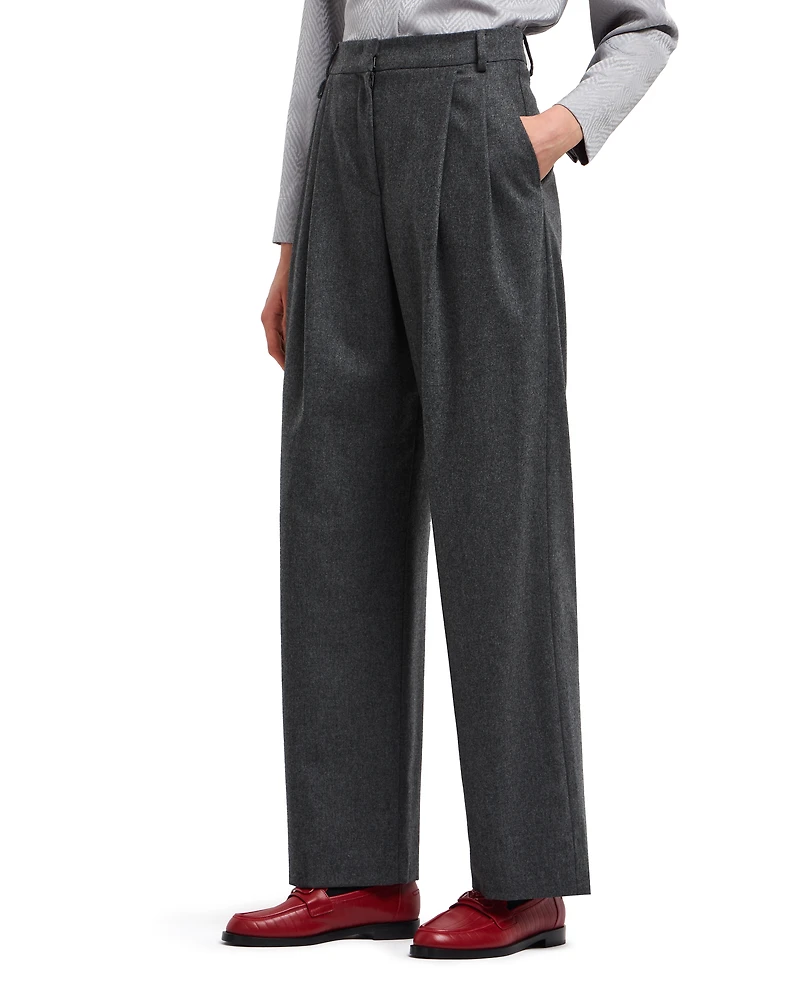 Emporio Armani - Icon wool flannel trousers with pleats, Woman, Grey, Size: