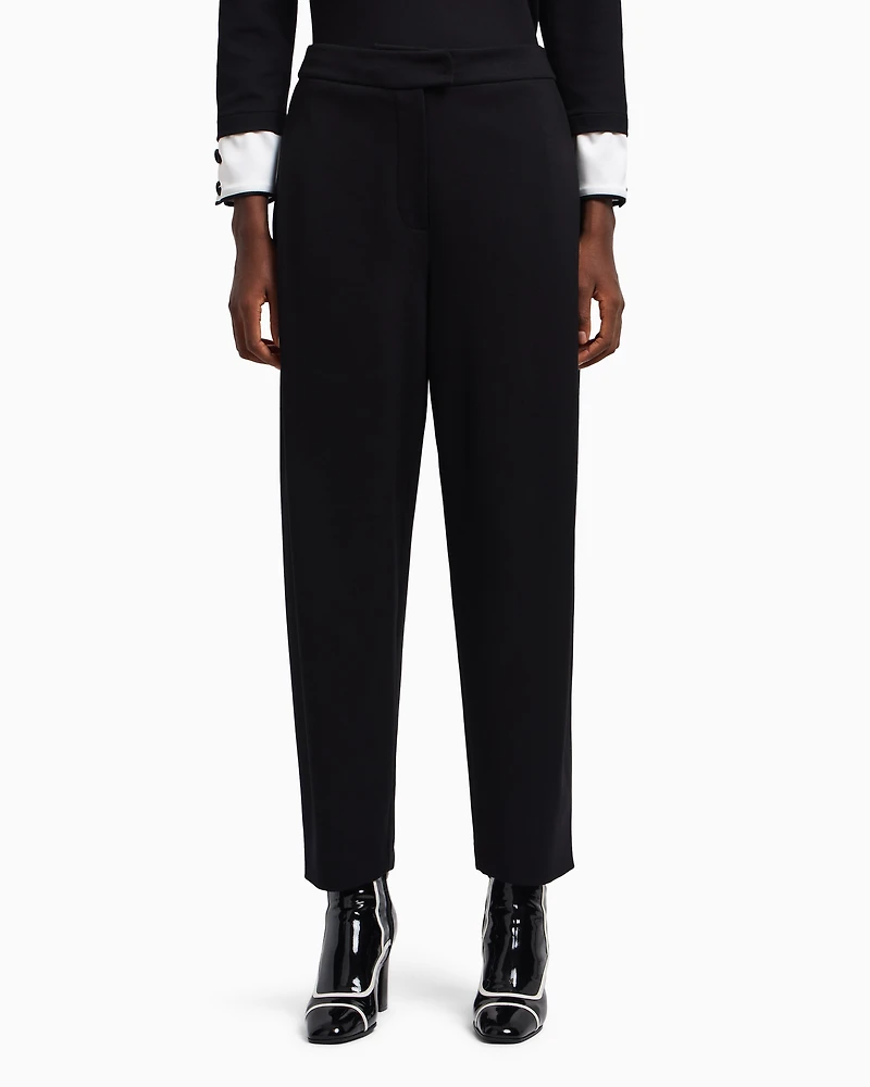 Emporio Armani - Stretch Milano-stitch fabric trousers with a pleat , Woman, Black, Size: