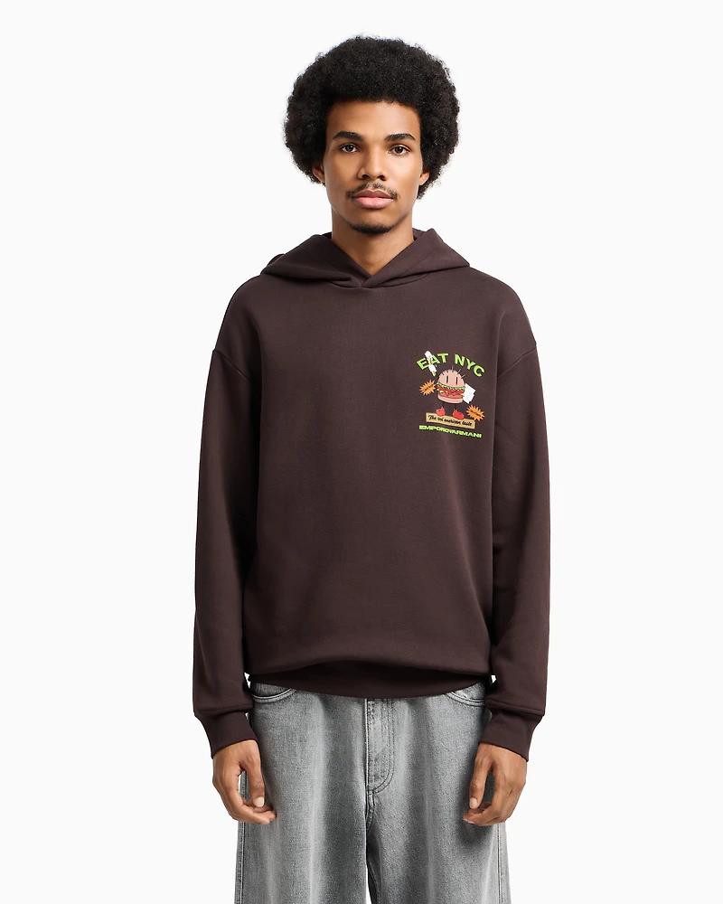 Emporio Armani - New York Capsule Collection EAT NYC print jersey hooded sweatshirt, Man, Brown, Size: