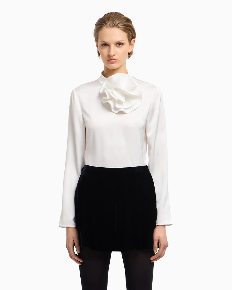 Emporio Armani - Blouse with satin flower detail, Woman, White, Size: