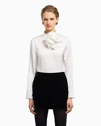 Emporio Armani - Blouse with satin flower detail, Woman, White, Size: