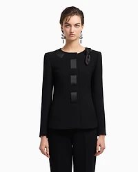 Emporio Armani - Jacket with a bark-effect fluid crêpe ribbon detail, Woman, Black, Size: