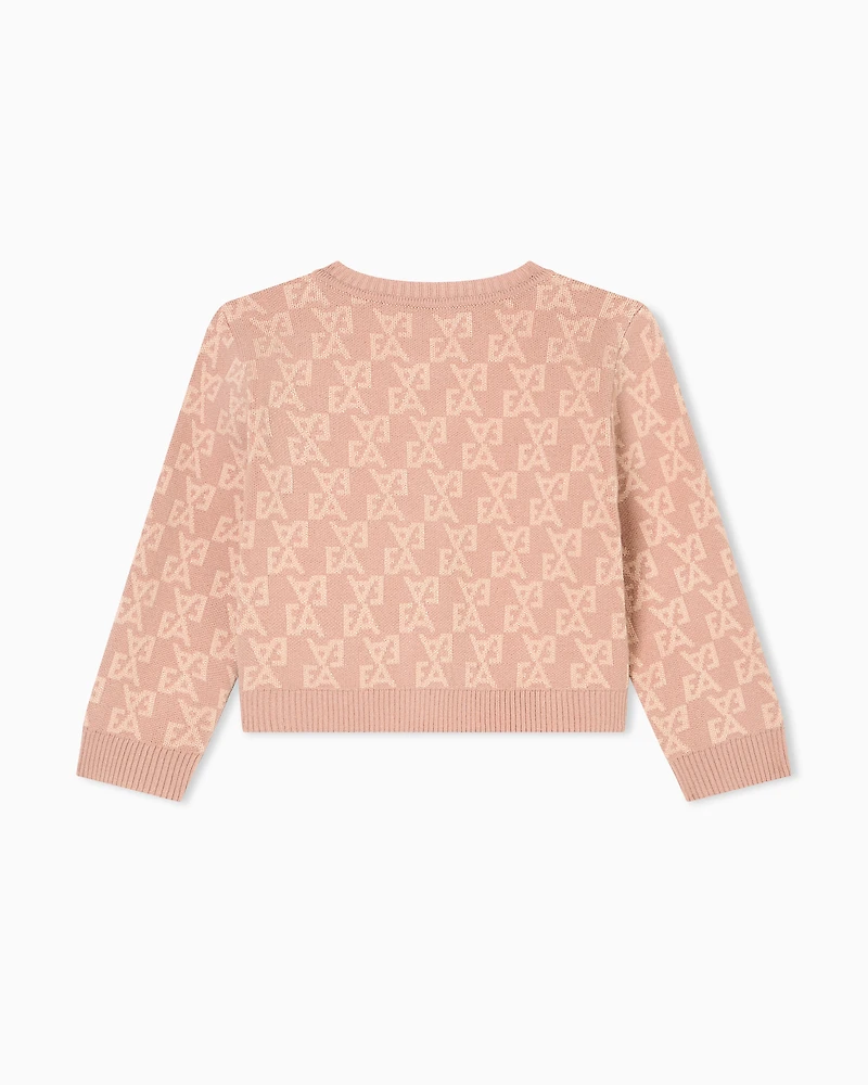 Emporio Armani - Cardigan a jacquard knit with an all-over EA logo, Girl, Pink, Size: