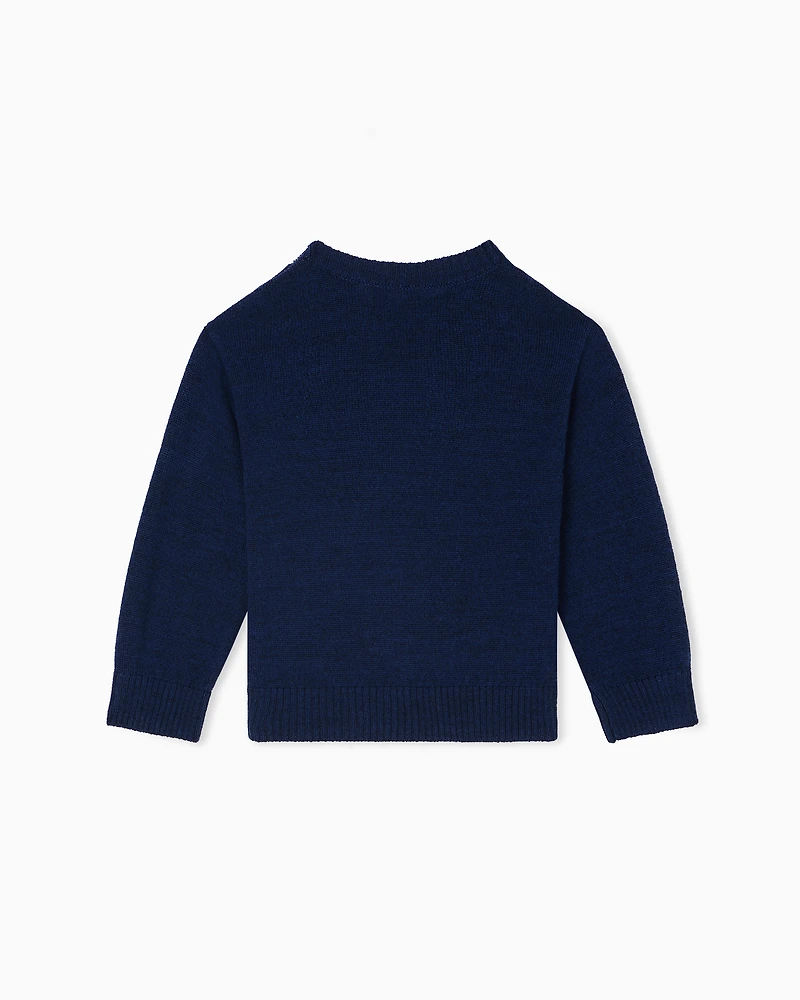 Emporio Armani - Virgin wool-blend jumper with an embossed logo, Boy, Blue, Size: