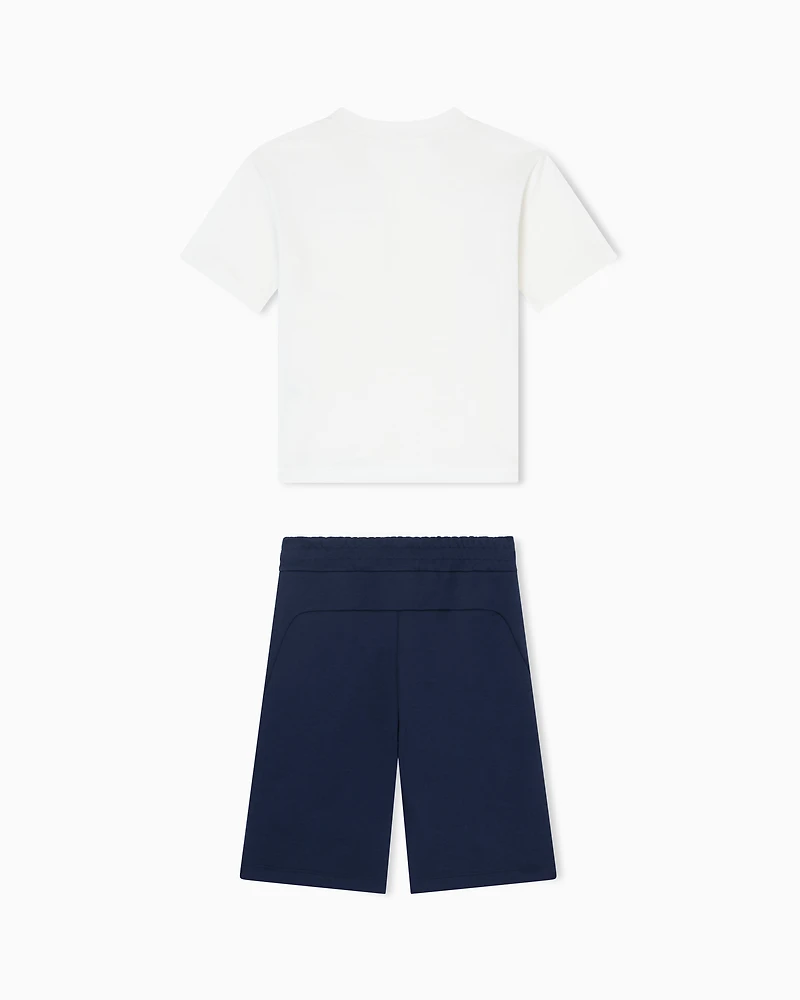 Emporio Armani - T-shirt and Bermuda shorts set interlock jersey, Boy, Blue, Size: