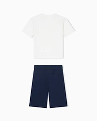 Emporio Armani - T-shirt and Bermuda shorts set interlock jersey, Boy, Blue, Size: