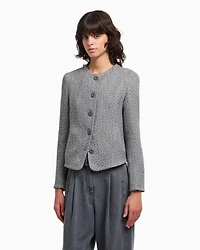 Emporio Armani - Icon tricot-effect jacquard knit jacket, Woman, Grey, Size: