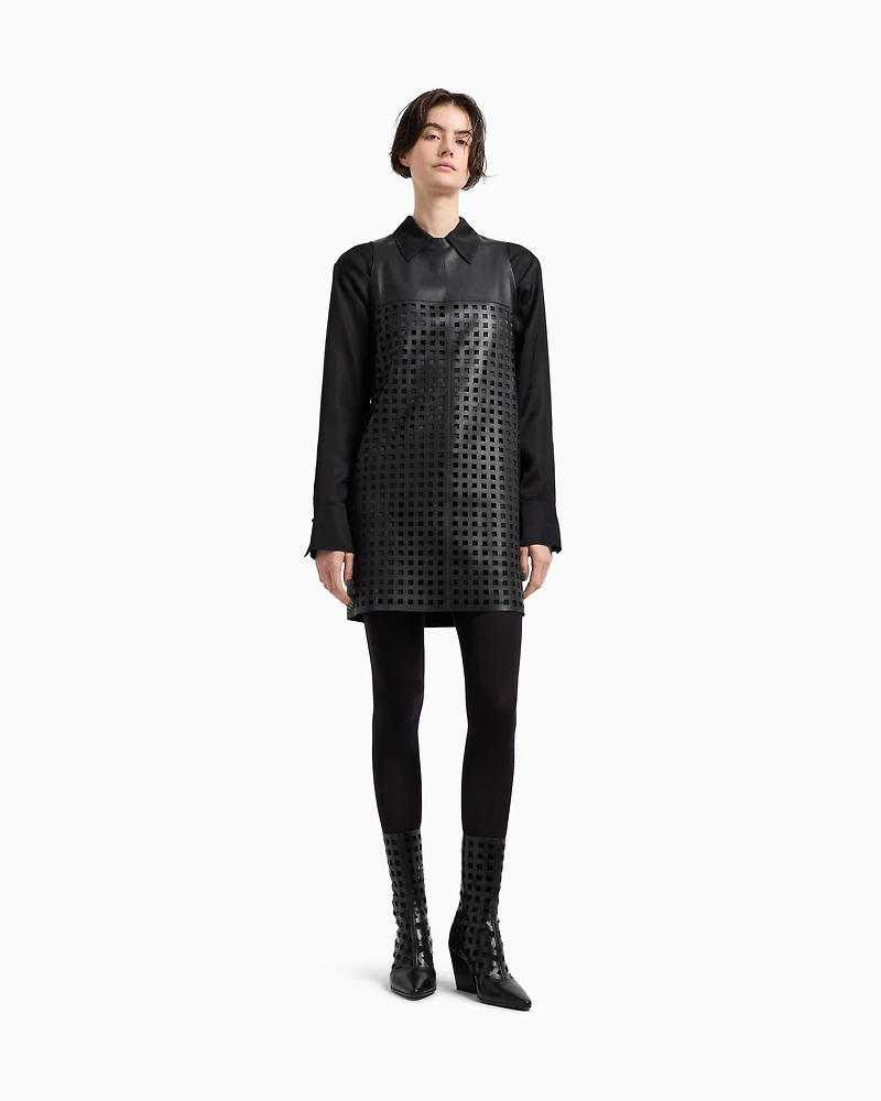 Emporio Armani - Polygon capsule collection dress vegetable-tanned nappa leather with laser-cut perforations, Woman, Black, Size: