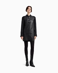 Emporio Armani - Polygon capsule collection dress vegetable-tanned nappa leather with laser-cut perforations, Woman, Black, Size: